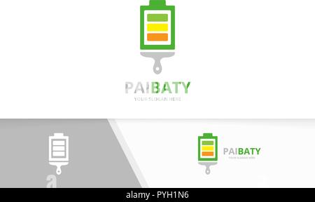 Vector battery and brush logo combination. Energy and paintbrush symbol or icon. Unique accumulator and print logotype design template. Stock Vector