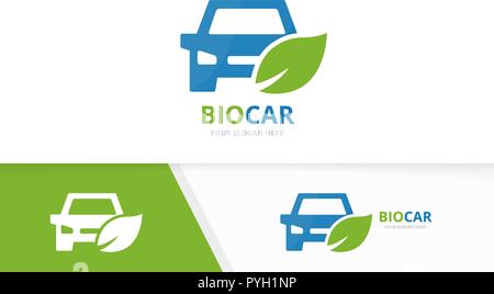 Vector car and leaf logo combination. Vehicle and eco symbol or icon. Unique automobile and organic logotype design template. Stock Vector