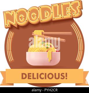 Vector Chinese noodles icon or label for menu Stock Vector