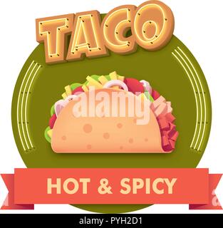Vector taco illustration or label for menu Stock Vector