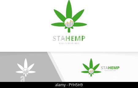 Vector marijuana leaf and graph logo combination. Hemp and diagram symbol or icon. Unique cannabis and chart logotype design template. Stock Vector