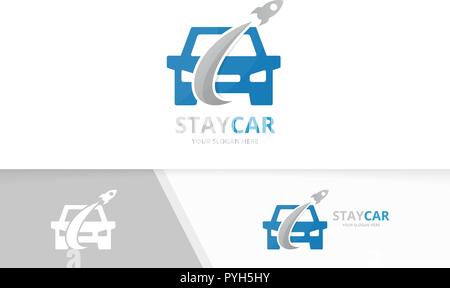 Vector car and rocket logo combination. Vehicle and airplane symbol or icon. Unique automobile and flight logotype design template. Stock Vector