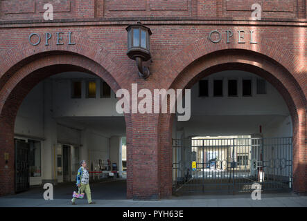 Germany, Ruesselsheim, Opel Automobile GmbH: Flags with Opel logo