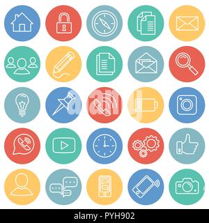 Social communication set on circles color background Stock Vector