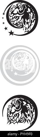 Tribal horse symbols in a circle. Three ethnic silhouettes of the monster horse head - decorative symbols, similar to an emblem for your design Stock Vector