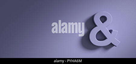 Ampersand mark on blue purple wall background, banner, copy space. 3d illustration Stock Photo