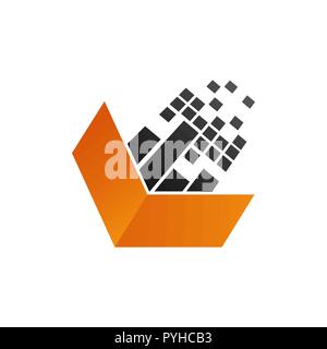 Pixel technology arrow logo in orange black color Stock Vector