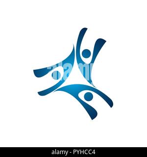 abstract people group vector logo. also represents people holding hands, bonding, friendship, children or kids, sign and symbol Stock Vector