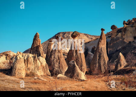 Cappadocia, Turkey. Fairy Chimney. Multihead stone mushrooms in the Valley of the Monks. Pasabag Valley Stock Photo