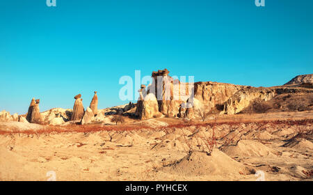 Cappadocia, Turkey. Fairy Chimney. Multihead stone mushrooms in the Valley of the Monks. Pasabag Valley Stock Photo