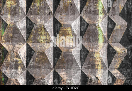 Molded reinforced concrete fence with remnants of old paint Stock Photo