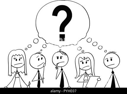 Cartoon of Group of Business People Thinking With Question Mark Above Stock Vector