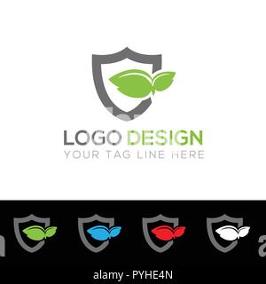 Green and Dark Gray Color Shield Logo Template Stock Vector