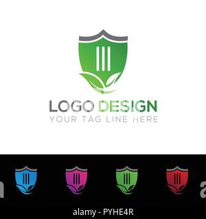 Green and Dark Gray Color Shield Logo Template Stock Vector