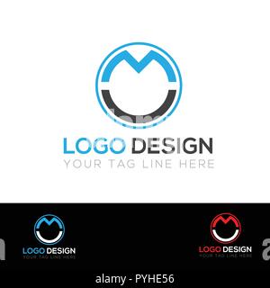 Blue and Black Color MC Letter Logo with a Circle Stock Vector