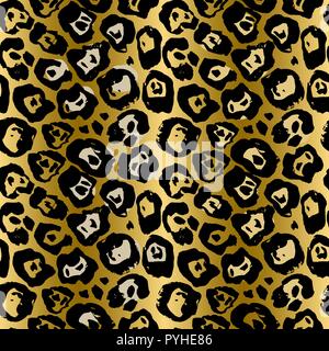 Seamless leopard pattern. Animal skin grunge texture. Gold gradient background. Vector illustration. Stock Vector