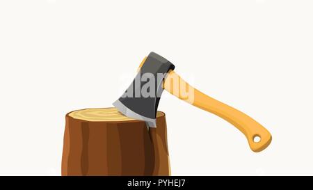 axe in stump with shadow Stock Vector