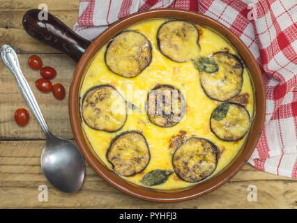 Moussaka casserole dish close up top view photo Stock Photo