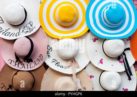 Colourful hats on display in Phuket old town, Thailand Stock Photo