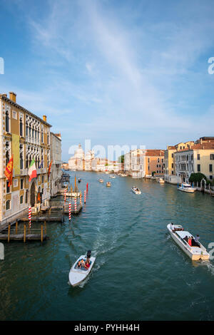 Aerial view of boats on the Grand Canal in Venice, Italy Stock Photo