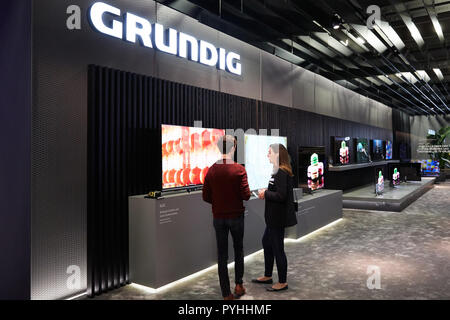 Berlin, Germany - GRUNDIG's stand at IFA 2018 with innovations in flat-screen televisions. Stock Photo