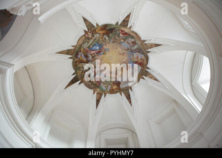 Saint Bernard Chapel in the convent of the Plasy Monastery (Klášter Plasy) in West Bohemia, Czech Republic. The chapel designed by Czech architect with Italian origins Jan Santini Aichel (Giovanni Biagio Santini) was built in 1724 in the combination of Baroque and Gothic styles, known as Baroque Gothic style. Ceiling painting by Austrian painter Jakub Antonín Pink (Jacob Anton Pink) is seen in the picture. Stock Photo