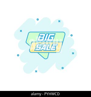 Vector cartoon big sale banner icon in comic style. Badge shopping illustration pictogram. Big sale business splash effect concept. Stock Vector
