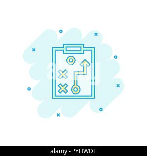 Vector cartoon tactical plan document icon in comic style. Strategy concept illustration pictogram. Document business splash effect concept. Stock Vector