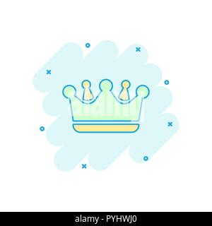 Vector cartoon crown diadem icon in comic style. Royalty crown illustration pictogram. King, princess royalty business splash effect concept. Stock Vector