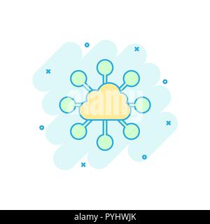 Vector cartoon cloud computing technology icon in comic style. Infographic analytics illustration pictogram. Network business splash effect concept. Stock Vector