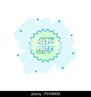 Vector cartoon discount sticker icon in comic style. Sale tag illustration pictogram. Promotion 40 percent discount splash effect concept. Stock Vector