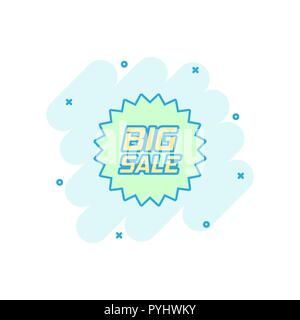 Vector cartoon discount sticker icon in comic style. Sale tag illustration pictogram. Promotion big sale discount splash effect concept. Stock Vector