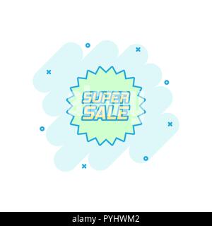 Vector cartoon discount sticker icon in comic style. Sale tag illustration pictogram. Promotion super sale discount splash effect concept. Stock Vector