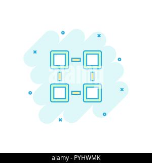 Vector cartoon blockchain technology icon in comic style. Cryptography cube block concept illustration pictogram. Blockchain algorithm business splash Stock Vector