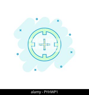 Vector cartoon shooting target icon in comic style. Aim sniper concept illustration pictogram. Target aim business splash effect concept. Stock Vector