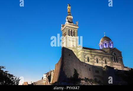 The historic church Notre Dame de la Garde of Marseille in South France at night Stock Photo