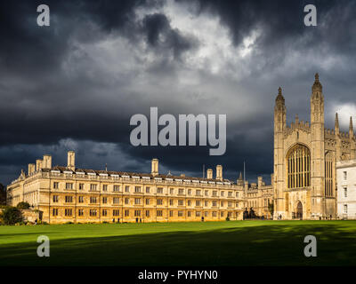 Cambridge University Kings College Chapel (started 1446 by Henry VI) and Clare College, part of the University of Cambridge, under stormy skies Stock Photo