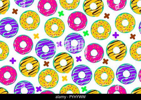 Glazed doughnut seamless pattern pop art style Stock Vector