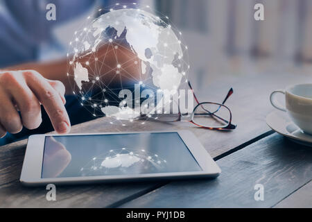 Global business network connection around digital globe, internet of things (IoT) concept, international communication,  worldwide finance technology  Stock Photo