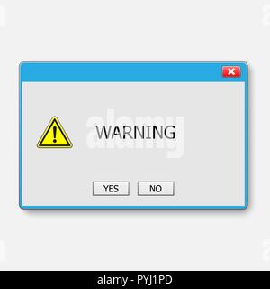 Window operating system warning. Illustration on white isolated background. Stock Vector
