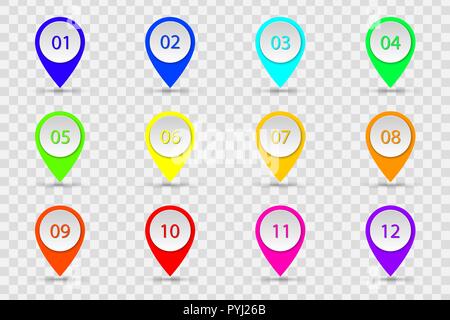 Number Bullet Point Colorful 3d Markers. Step number bullet buttons Stock Vector