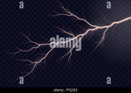 Lightning electric effect, light thunder vector isolated on transparent ...