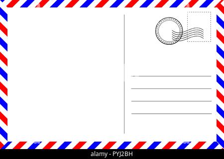 Realistic vintage postcard with red and blue borderline Stock Vector