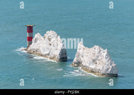 The needles Lighthouse and rocks on Isle of wight in england Uk Stock Photo
