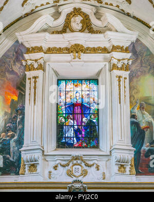 Stained glass window in the counterfacade of the Church of the Gesù in Palermo. Sicily, Italy. Stock Photo