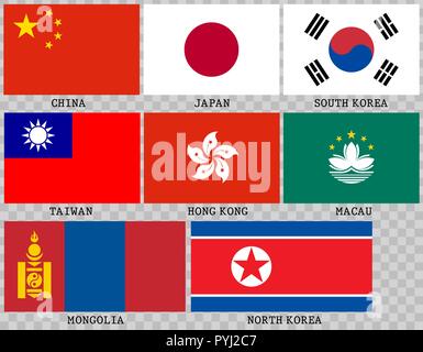 Simple flags of Asian. Correct size, proportion colors Stock Vector