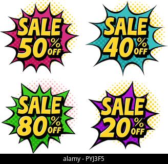 Sale, discount label. Special offer symbol. Pop art retro comic style, vector illustration Stock Vector