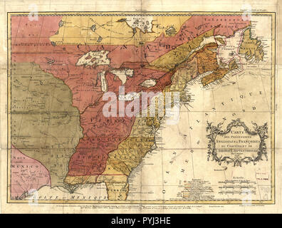 Vintage Maps / Antique Maps -  Carte des possessions angloises & françoises du continent de l'Amérique septentrionale (Map of the English and French possessions of the continent of North America) Stock Photo