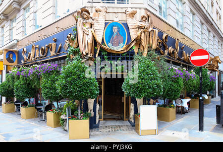 Salieri is flamboyantly decorated French and Italian restaurant opposite The Savoy hotel in central London, United Kingdom. Stock Photo