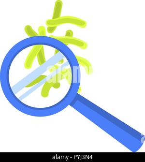 Virus under magnify glass icon, flat style Stock Vector